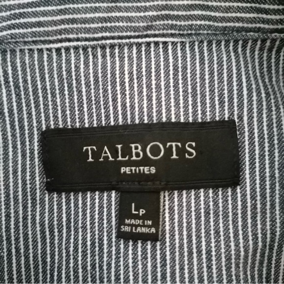 Talbots Petite Jean Jacket Blue White Railroad Thin Pinstripe Denim Collar Large - Picture 5 of 12